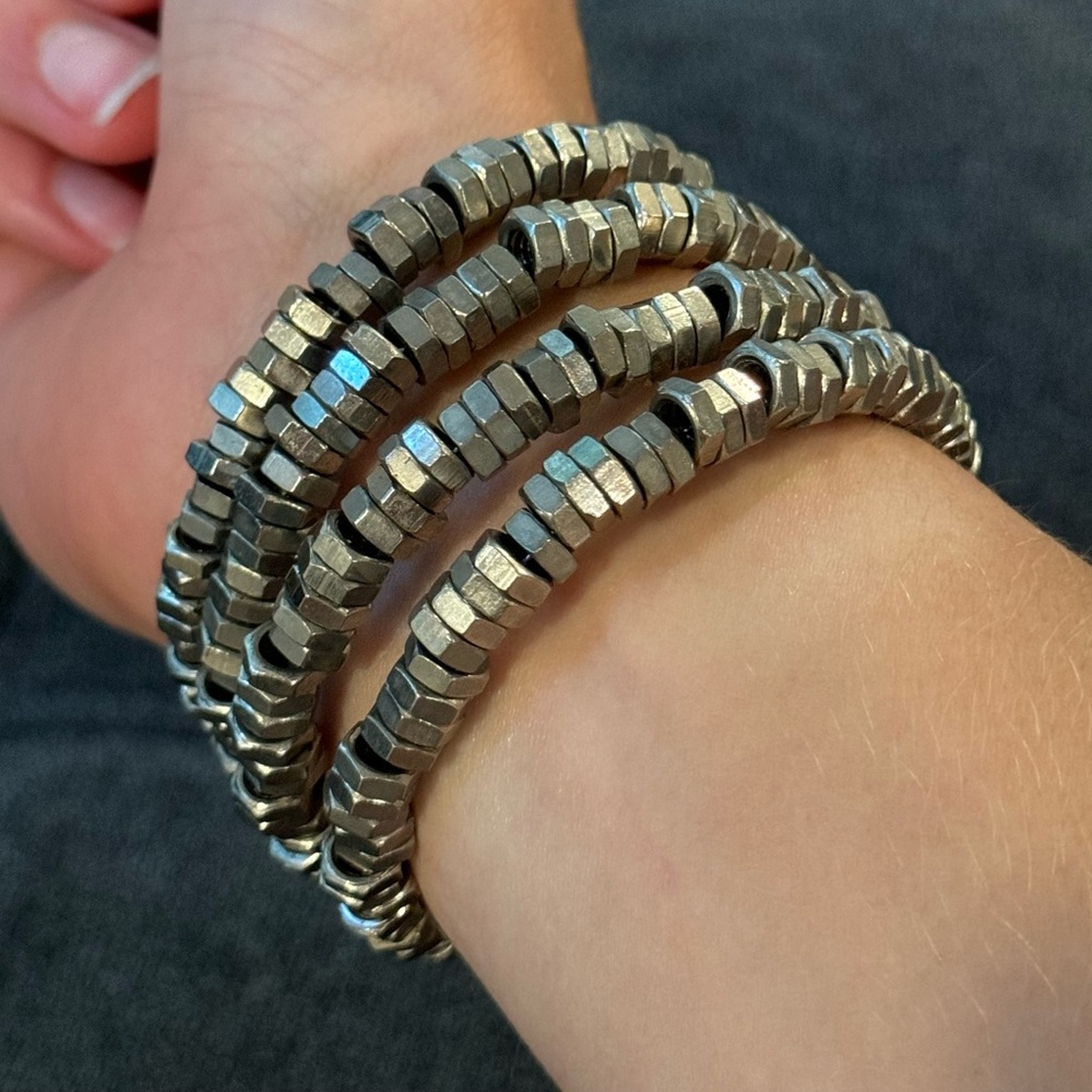 Silver hex Nut Hard Ware Metal Coil Bracelet